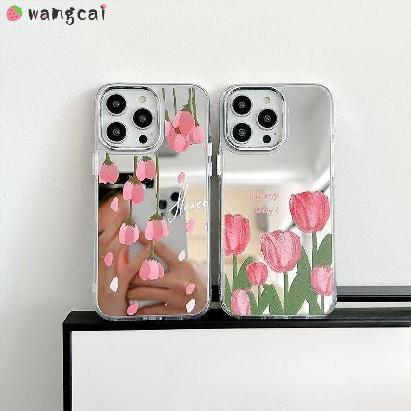 Realme Gt 6 - Casing Ponsel Cermin Motif Tulip Untuk